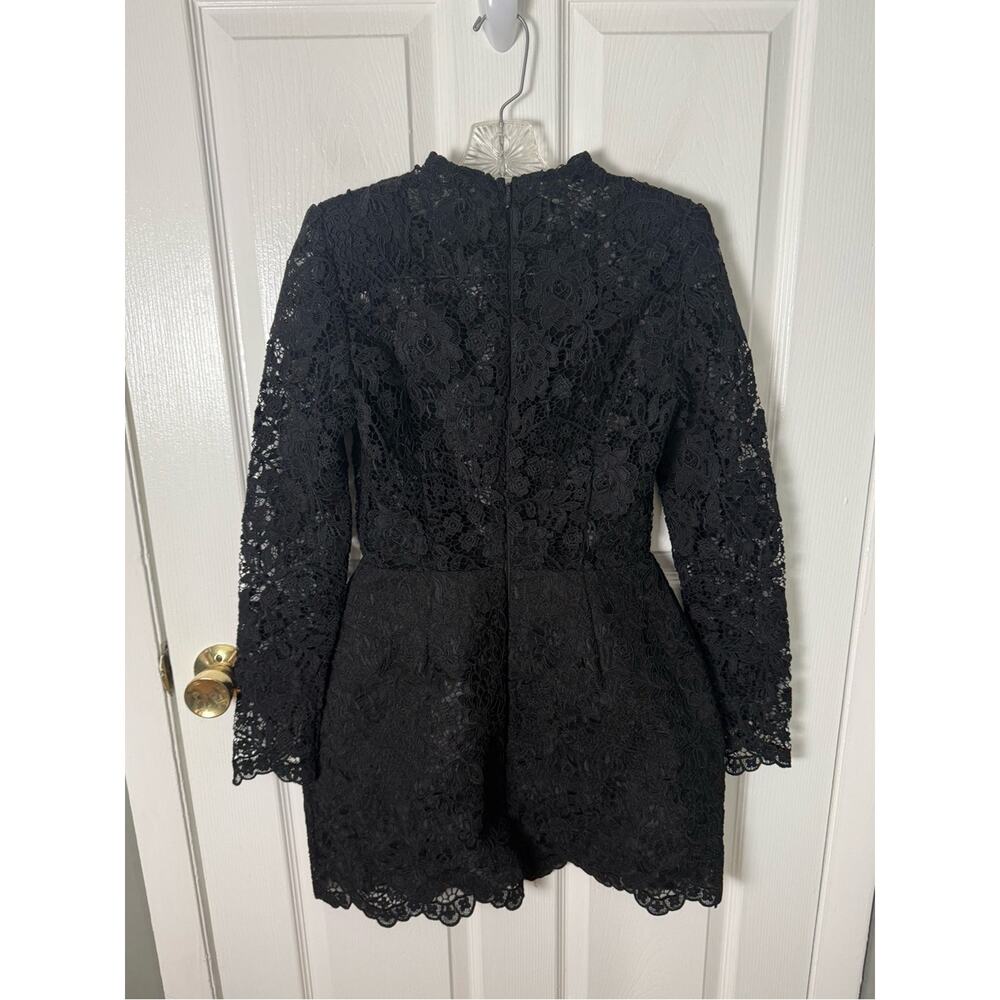 Nadine Merabi Addison Long Sleeve Lace Overlay Cocktail Minidress in Black 4 - Picture 4 of 8